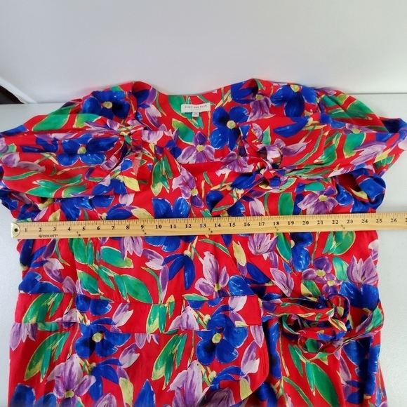 Skies Are Blue Floral Wrap Dress Size 2X Maxi Tiered Tie Sleeve Colorful Party - Picture 7 of 16